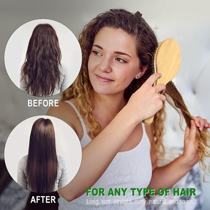 MRD Hair Brush Set, Natural Bamboo Comb Paddle Detangling Hairbrush, Wide-tooth and tail comb No Bristle, suit for Women Men and Kids Thick/Thin/Curly/Dry Hair Gift kit - Image 5